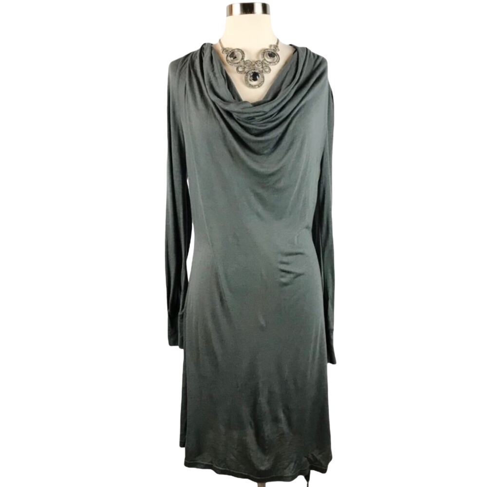 NOUGAT LONDON Soft Jersey Dress Cowl Neck Gray Charcoal Sheath UK 2 Medium EUC